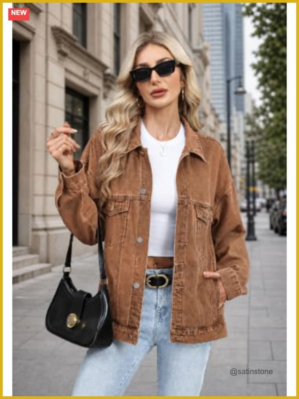 Oversized Button Down Denim Jean Jacket Chest Pockets Loose Fit - Picture 2 of 6